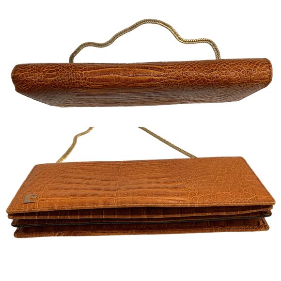 70s Pierre Cardin Alligator Clutch w Chain Strap | 9.5" x 4.75" x 3" - Picture 6 of 10